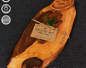 What the Art!® Olive Wood «Vesper» S | Olive Wood Cutting Chopping Board + Dip Bowl + Gift | approx. 25-26 x 11-13 x 2 cm