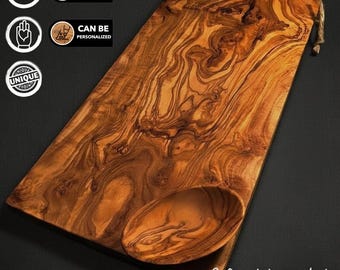 WTA!® «Karo» de madera de olivo | Tabla de cortar de madera de olivo, tabla para servir y cuencos para salsas | Hecha a mano | Tabla rústica para quesos de madera maciza