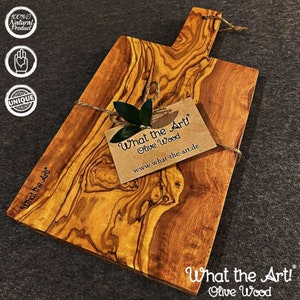 WTA!® Olive Wood «Berlin» | Olive wood cutting board, serving board + dip bowl | Handmade | Rustic solid wooden cheese board