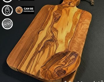 WTA!® Madera de olivo «Le Provençal» | Tabla de cortar, servir y cuencos para salsas de madera de olivo | Hecha a mano | Tabla rústica de madera, tabla para quesos