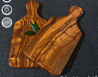 What the Art!® Olive Wood «Les Jumeaux» | Set Olivenholz Schneidebretter | Handarbeit | 23 x 10 cm | Kräuterbrett - Käsebrett