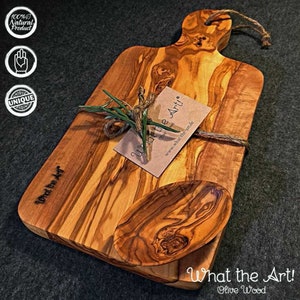 WTA!® Olive Wood «Le Provençal» | Olive wood cutting board, serving board + dip bowl | Handmade | Rustic wooden cheese board