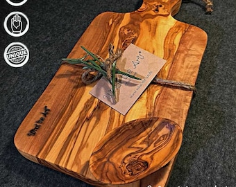 What the Art!® Olive Wood «Le Provençal» M | Planche à découper en bois d'olivier + bol + cadeau | 30 x 15 x 2 cm