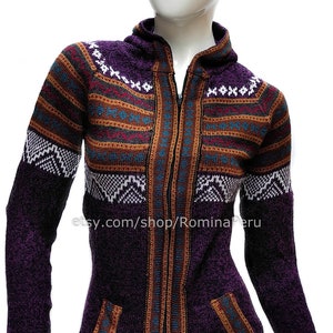 Alpaca cardigan zipper hood PURPLE, Alpaca Hoodie womens ethno, sweater boho, peruvian alpaca sweater, pullover zipper sweater Alpaca