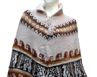 Poncho péruvien beige, poncho en alpaga pour femmes, cape en poncho en laine d'alpaga péruvien très doux, poncho en alpaga pour femmes