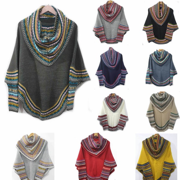 Cape de poncho à col roulé en laine alpaga superfine pour femme, pull alpaga dames, pull poncho alpaga