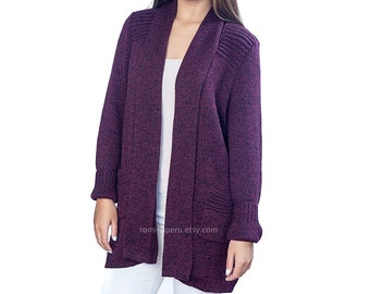 Purple cardigan alpaca warm soft and thick - 100% alpaca sweater, Cape Superfine Alpaca, poncho alpaca sweater