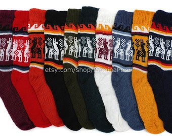 Set of 10 peruvian alpaca yarn socks light and warm, socks ethnic andean designs, socks unisex, winter socks, socks ethnic llama design