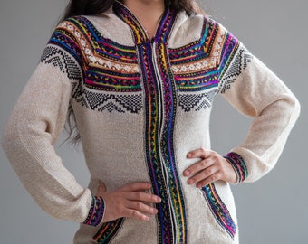 Alpaca Cardigan Zipper Hood BEIGE Rainbow Pullover Zipper - Etsy Canada