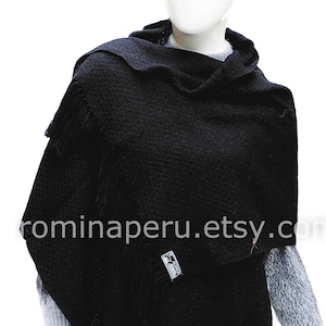 Jet black unisex alpaca scarf black, shawl slack, wrap black, scarf bridesmaids, gift wedding shawl bridesmaid, peruvian scarf blanket small