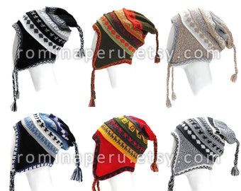 Hat Earflap with Pom Pom, Unisex Alpaca Hat with Earflaps 100% Lining, Chullo Beanie with Fleece lining, Ear flap beanie, winter hat wool