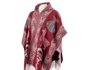 Peruvian Ruana Maroon, Hooded Peruvian Poncho, wool blend poncho traditional, poncho bohemian, unisex poncho wool, Sacred Valley Ponchos