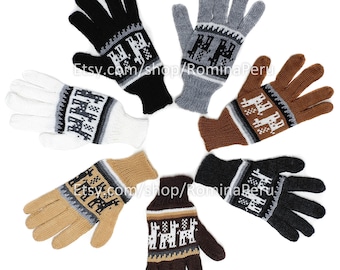 Guantes de alpaca peruana, guantes de alpaca con diseño de llama, ligeros y cálidos en colores naturales con diseños andinos, guante de lana