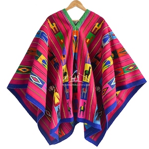 Unique Poncho Pink Shaman, Peruvian traditional poncho, poncho bohemian, ethnic poncho wool, one size