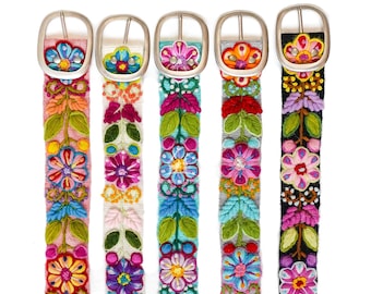 Bestickter Gürtel Blumen Boho, bestickter Wollgürtel Frauen, Ethno-Gürtel, handbestickter peruanischer Gürtel