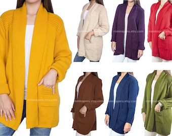 Cardigan Alpaca Wool Womens - Warm Soft & Thick - 100% alpaca sweater, Cape Superfine Alpaca, poncho alpaca sweater