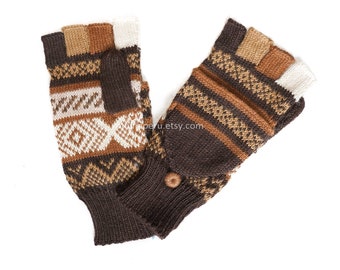 Convertible Mittens Brown Baby Alpaca Luxury, Exposed Finger Thickening Alpaca Gloves Winter, Fingerless Gloves Alpaca