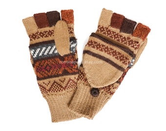 Camel Handschuhe Convertible Fäustlinge Baby Alpaka Luxus, freiliegende Finger Verdickung Alpaka Handschuhe Winter, Fingerlose Handschuhe