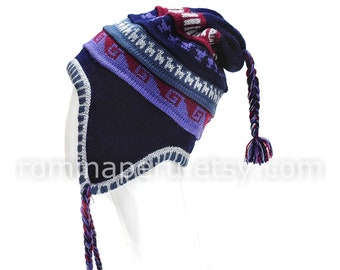Unisex alpaca hat Purple with Earflaps 100% Lining, winter Ear flaps hat, PREMIUM chullo beanie with fleece lining, earflap beanie peruvian