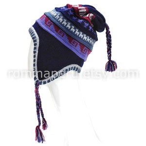 Unisex alpaca hat Purple with Earflaps 100% Lining, winter Ear flaps hat, PREMIUM chullo beanie with fleece lining, earflap beanie peruvian