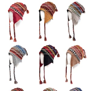 Peruvian Unisex Hat 100% Baby Alpaca Fine - Hat Reversible with Earflaps Luxury, Ear flaps hat, Chullo Beanie Earflap, winter hat wool