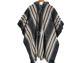 Unico lana alpaca peruviana unisex GRIGIO, poncho in lana alpaca, poncho tradizionale peruviano, poncho bohémien, lana etnica poncho