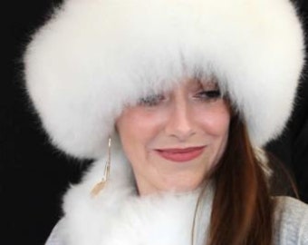 Sombrero de piel de alpaca bebé peruano PREMIUM Blanco, sombrero ruso, sombrero de alpaca fino para mujer, sombrero cosaco, sombrero de pelusa de alpaca, sombrero de invierno cosaco