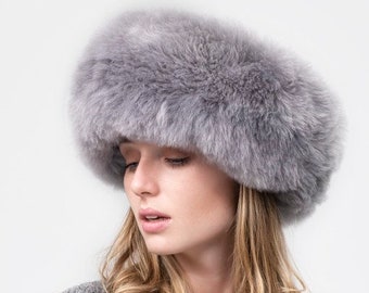 PREMIUM peruvian baby alpaca fur hat Gray, russian hat, ladies womens fine alpaca hat, cossack hat, alpaca fluff hat, winter hat cossack
