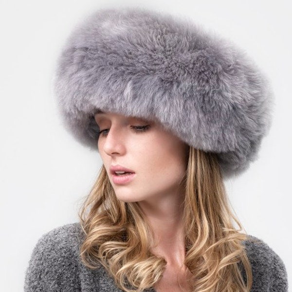 Chapeau de fourrure PREMIUM péruvien pour bébé en alpaga Gris, chapeau russe, beau chapeau en alpaga pour femmes, chapeau cosaque, chapeau