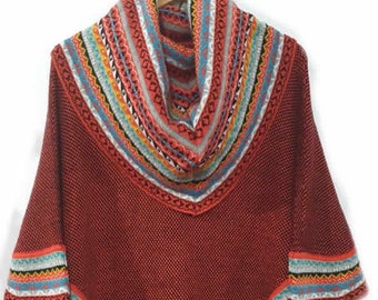 Poncho à col roulé en tricot rouge cape alpaga superfine, pull poncho cape femme chaude et douce, gif pour elle