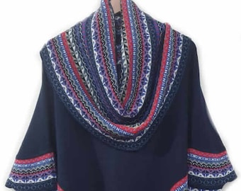 Pull mauve Poncho à col roulé en alpaga superfin, poncho Cape pour femme chaud et doux, pull en alpaga tricoté