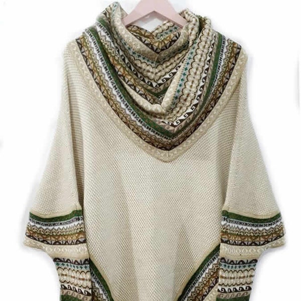 Poncho Sweater Alpaca Cream Women, Alpaca Poncho with Sleeves, Poncho Knitted Turtleneck, Cape poncho for womens