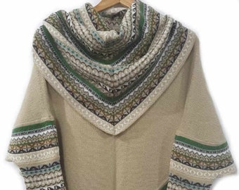 Pull beige poncho tricoté à col roulé alpaga superfin, poncho cape pour femmes chaud et doux, pull en alpaga tricoté