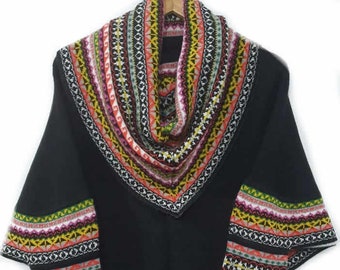 Pull Poncho Pull à col roulé noir en alpaga superfin, poncho cape pour femme chaud et doux, pull en alpaga tricoté