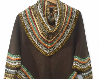 Pulls marron Poncho en laine d'alpaga superfine pour femmes avec manches, col roulé en tricot poncho, poncho Cape femmes chaudes et douces