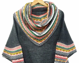 Pull gris Poncho Pull à col roulé en alpaga superfine, Cape alpaga, poncho pour femme chaud et doux, Pull en alpaga tricoté