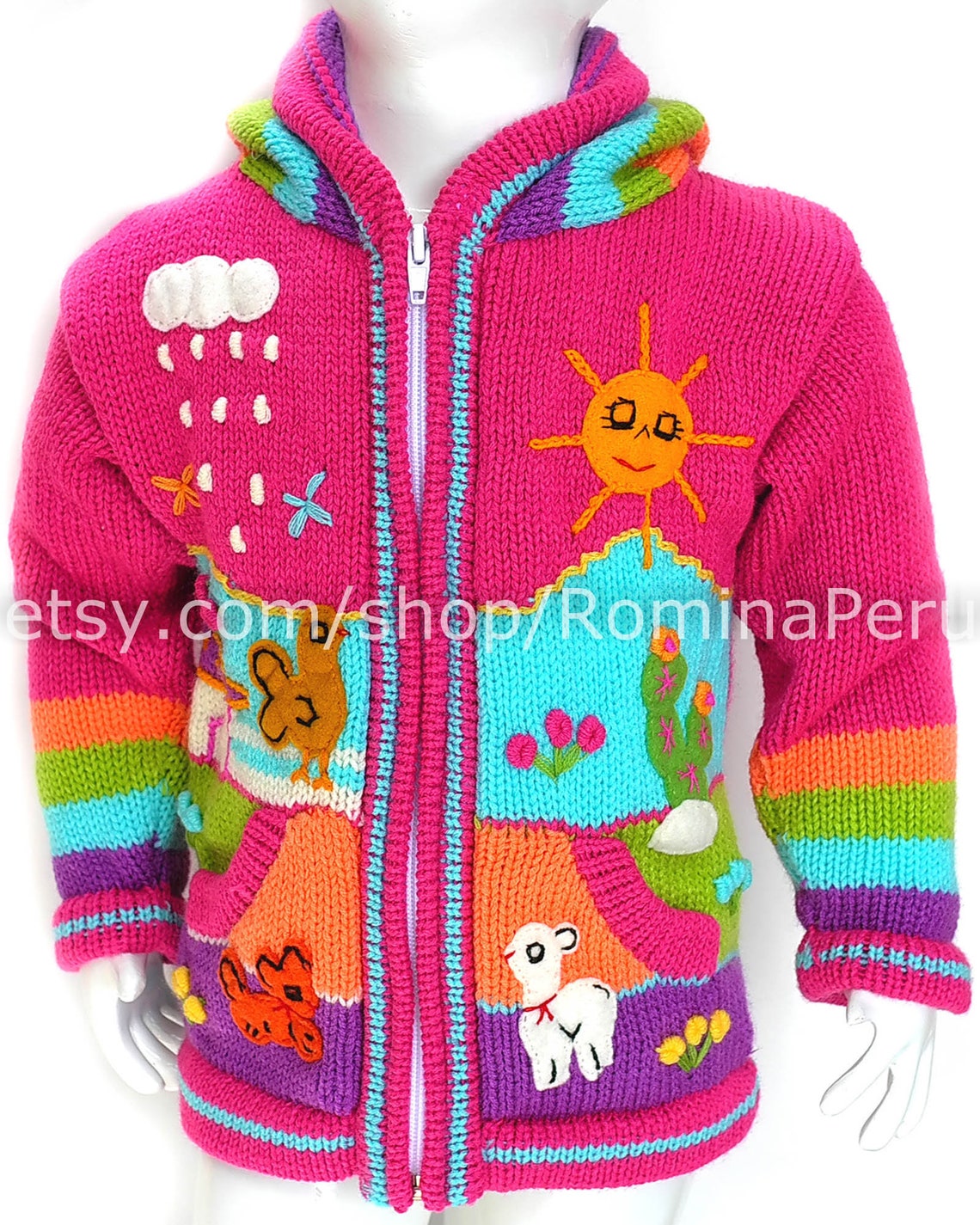 Children's Cardigan Fuchsia Kids Hooded Sweater Knitted Etsy