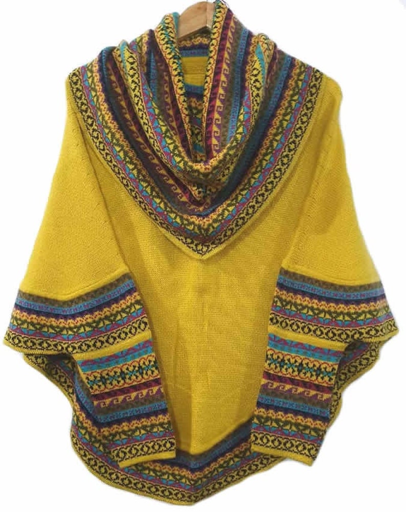 Cape poncho à col roulé tricoté JAUNE Laine d'alpaga superfine femme, pull poncho femme chaud doux image 1