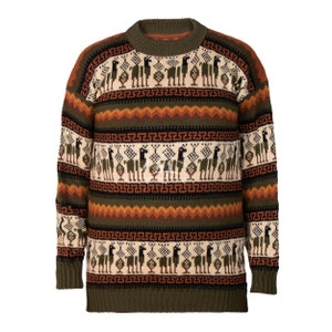 Andean Essence Crewneck Alpaca Sweater for Men, Men's Alpaca Comfort Sweater, Cozy Alpaca Sweater for Him, Stylish Men's Alpaca Pullover Green Military