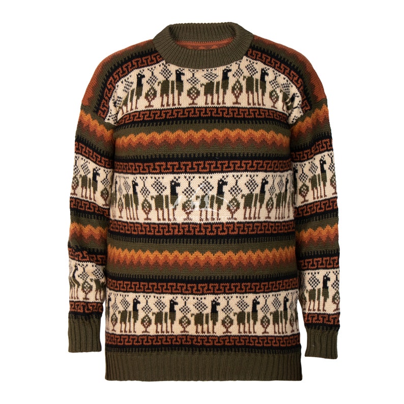 Andean Essence Crewneck Alpaca Sweater for Men, Men's Alpaca Comfort Sweater, Cozy Alpaca Sweater for Him, Stylish Men's Alpaca Pullover Green Military