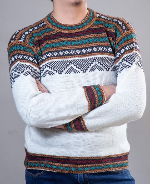 Unisex White Alpaca Sweater Crewneck Ivory Fashion Pullover