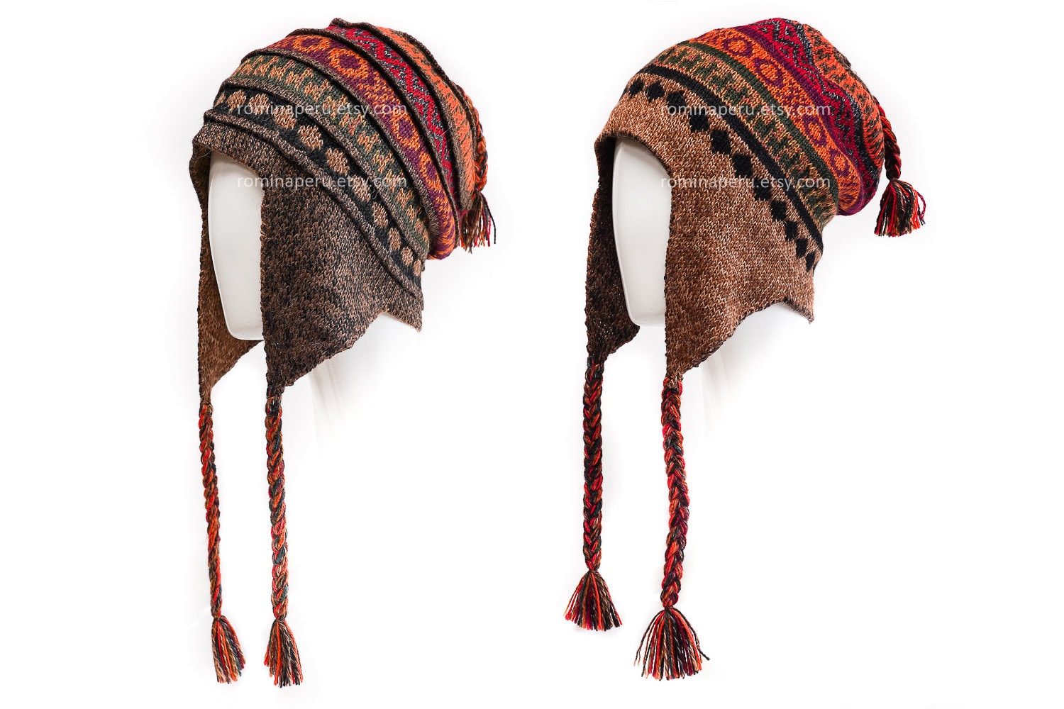 Brown Hat Reversible Peruvian chullo Winter Hat With Earflaps 100