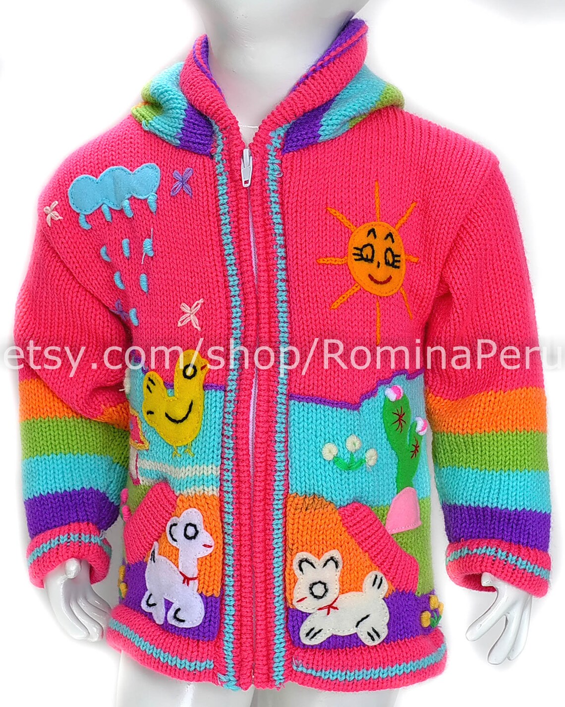 Children's Cardigan Kids Hooded Sweater Knitted Jacket Etsy