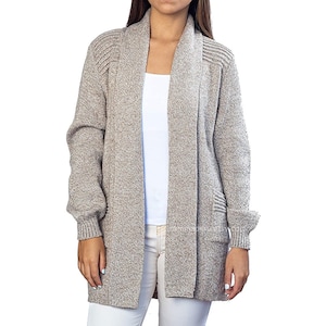 Beige Strickjacke lange Alpaka Frauen Frauen lange Strickjacke, Pullover warmes Woft & dick 100% Alpaka Pullover, MADE IN PERU Beige Melange