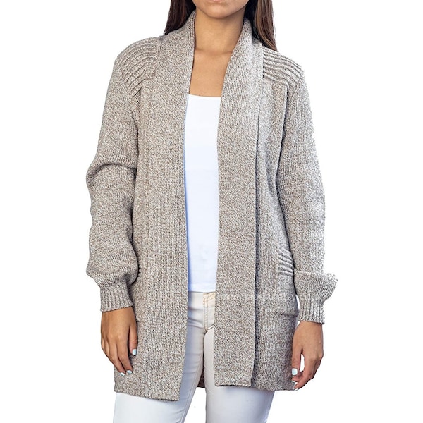 Cardigan beige long alpaga femme - Cardigan long en tricot femme, pull chaud et épais - 100% alpaga, fabriqué au Pérou