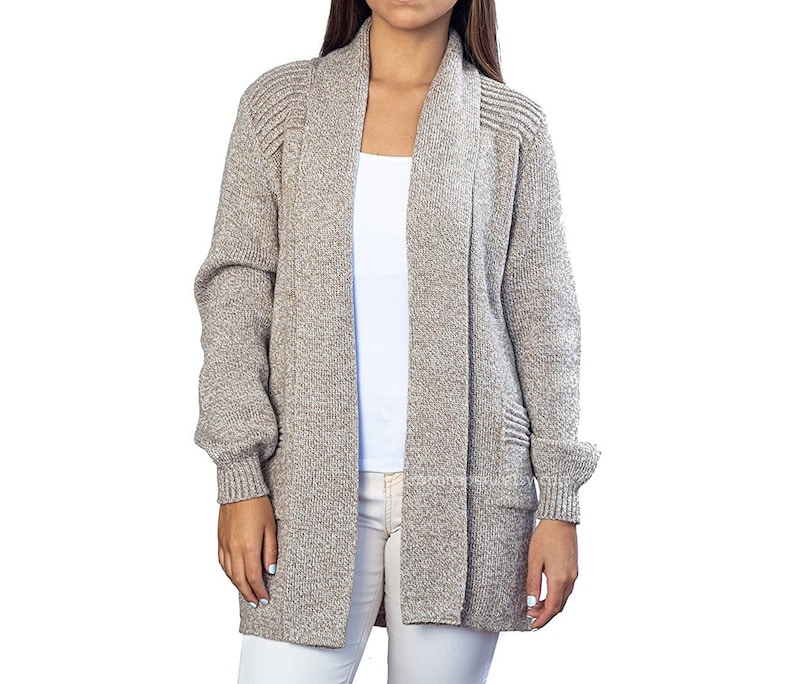 Beige Strickjacke lange Alpaka Frauen Frauen lange Strickjacke, Pullover warmes Woft & dick 100% Alpaka Pullover, MADE IN PERU Beige Melange