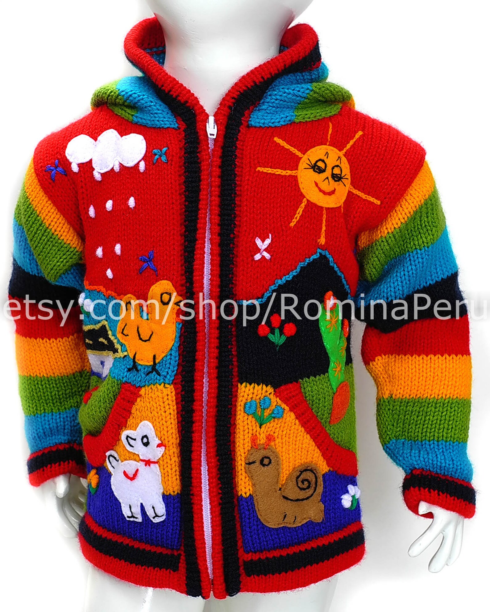 Peruvian Kids Wool Sweater Cardigan With Embroidered Details Etsy