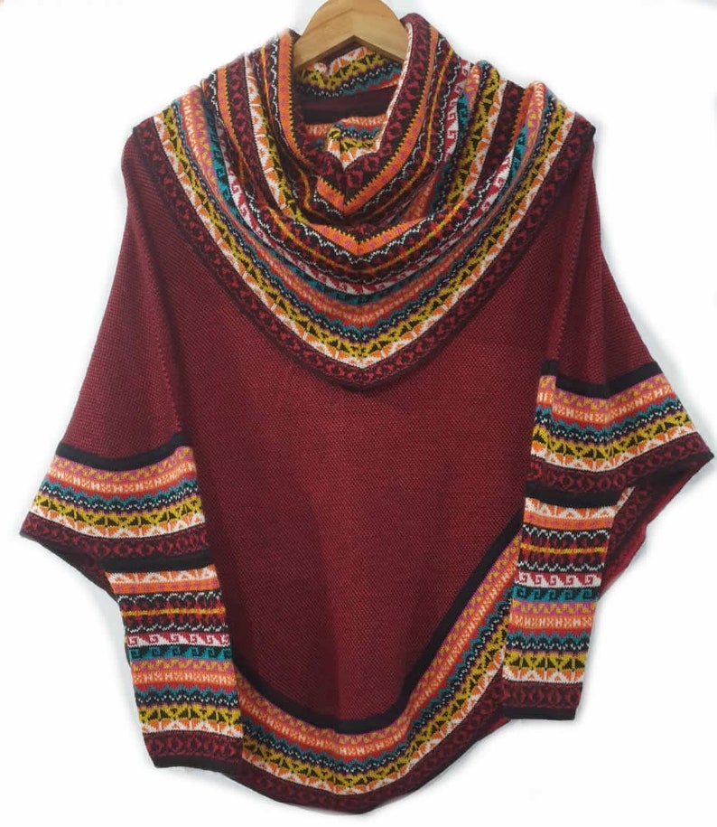 Knitted Turtleneck Poncho Cape YELLOW Superfine Alpaca Wool womens, poncho sweater women warm soft Maroon