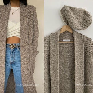 Women Alpaca Long Collared Knit Duster Cardigan Sweater Maxi Outwear Wool Cardigan Handmade Simple Cardigans Long Sweater