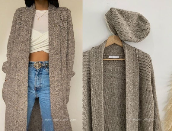 Women Alpaca Long Collared Knit Duster Cardigan Sweater Maxi Outwear Wool  Cardigan Handmade Simple Cardigans Long Sweater -  Finland